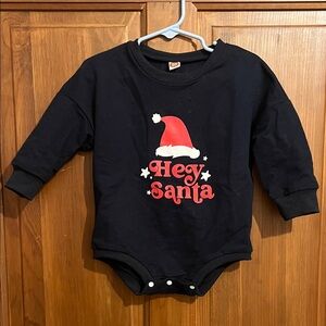 Hey Santa Navy Blue Sweatshirt One Piece, 18M